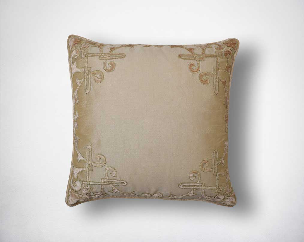 Gold embroidered poly silk cushion.