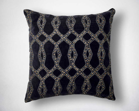 Blue & antique silver poly silk embroidered cushion.