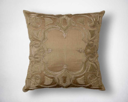 Gold embroidered poly silk cushion.