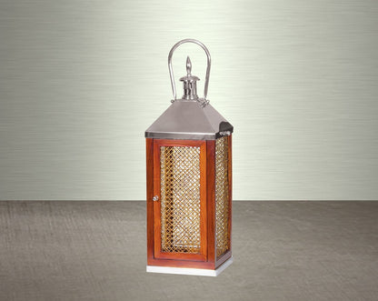 Bamboo knitted wooden lanterns in stainless steel and clear glass. small