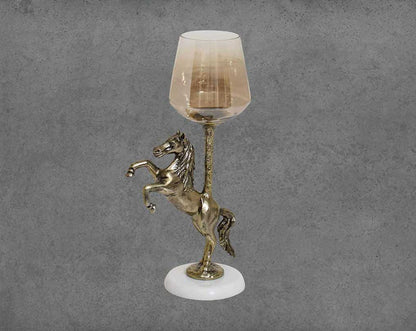Adella Pillar Candle Holder with jumping horse in golden color- large