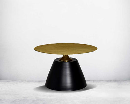 This round coffee table comes with an antique gold top and black aluminium conical base.
