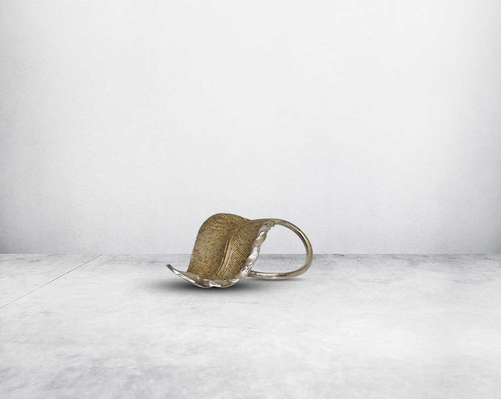 Decorative aluminium leaf sculpture in antique taupe & nickel finish small