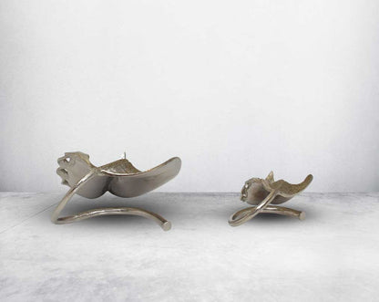 Decorative aluminium leaf sculpture in antique taupe & nickel finish back view