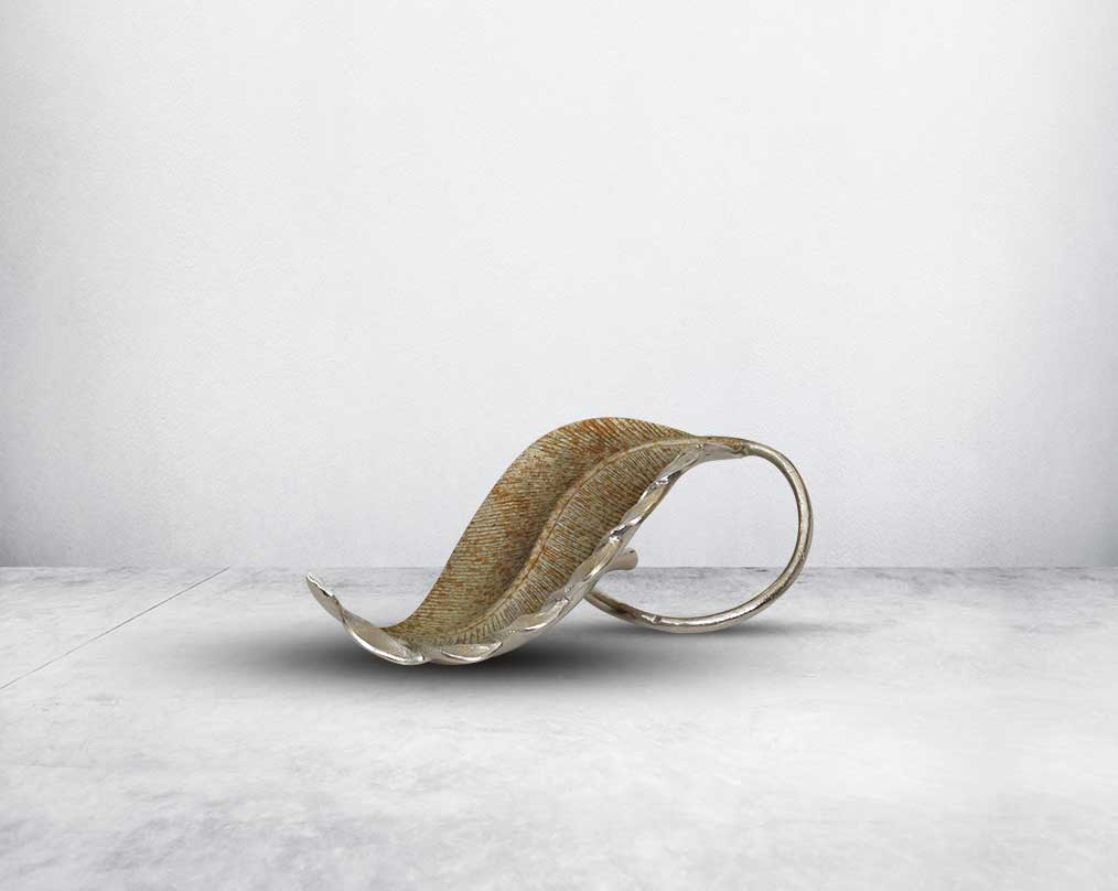 Decorative aluminium leaf sculpture in antique taupe & nickel finish large