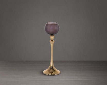 Goblet glass votive t-lite holder in gold dusk lustre glass & antique gold plated aluminium base. small