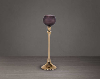 Goblet glass votive t-lite holder in gold dusk lustre glass & antique gold plated aluminium base. medium 