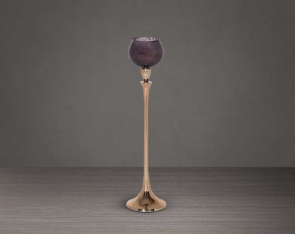 Goblet glass votive t-lite holder in gold dusk lustre glass & antique gold plated aluminium base. large