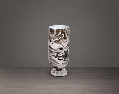Hurricane candle holder in marquina enamel and nickel coated aluminium base. small