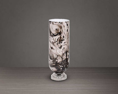 Hurricane candle holder in marquina enamel and nickel coated aluminium base. large 