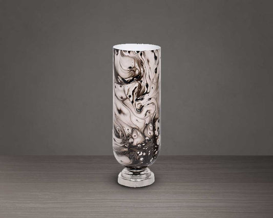 Hurricane candle holder in marquina enamel and nickel coated aluminium base. large 