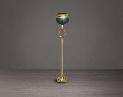 Decorative Goblet T-Lite holder in a champagne glass and antique gold aluminium base.  large 