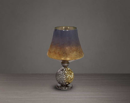 Candle holder in solstice champagne lustre glass and antique nickel-plated textured aluminum decorative base. small