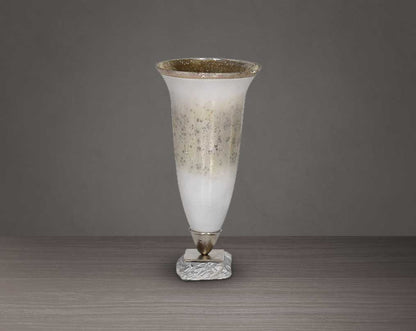 Hurricane candle stand in white and silver lustre glass with arctic breeze feel & nickel plated acrylic textured decorative base. large 