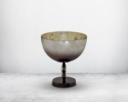 Decorative bowl in brown luster glass and antique nickel plated aluminium & acrylic decorative base.