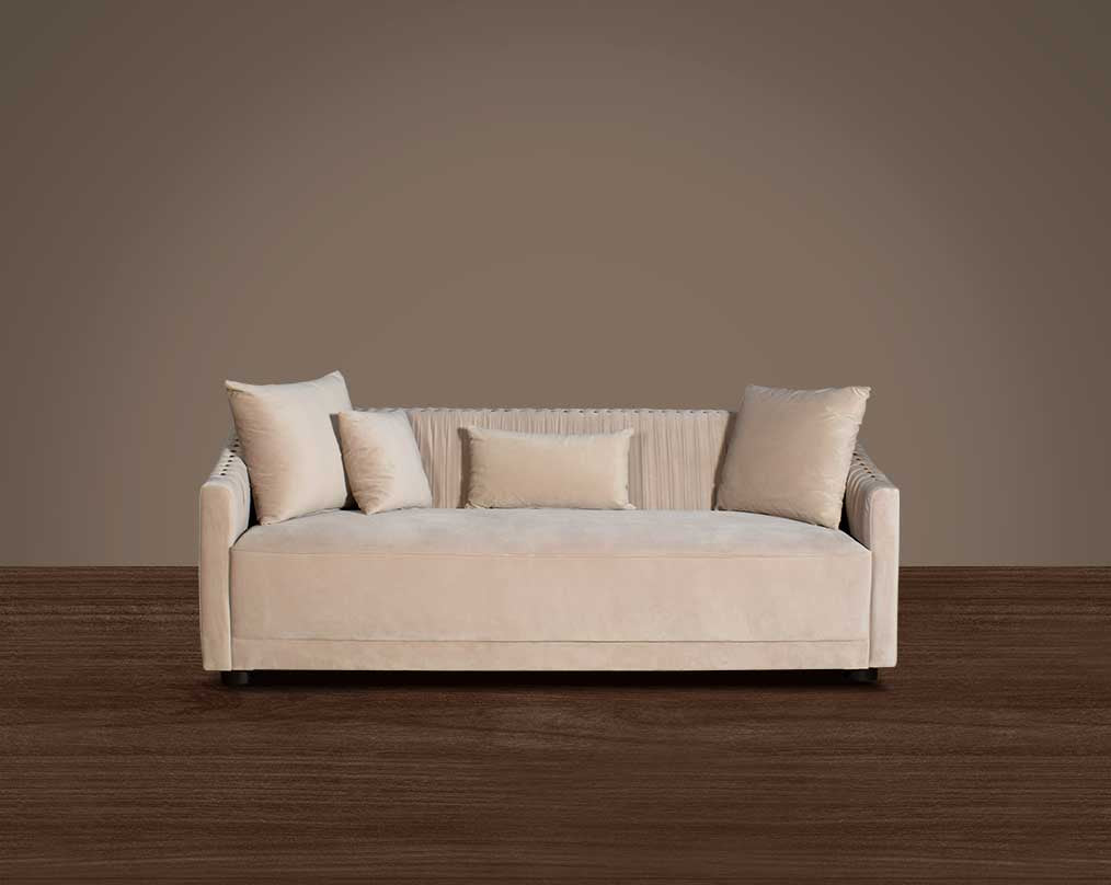 This 3 sofa  is a sensory experience of luxurious relaxation and esoteric design. With a curvilinear silhouette, it features rich fabric upholstery on wooden frame conjuring the right sensations of comfort and inevitable luxury.