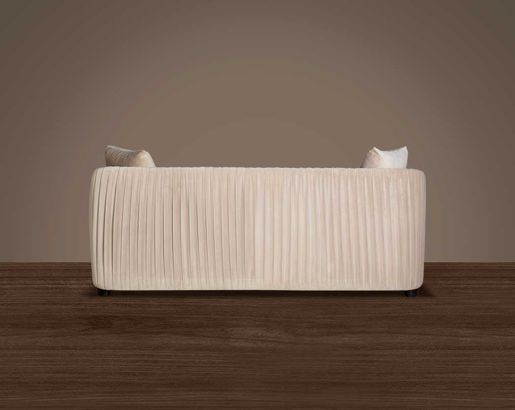 This 3 sofa back with  is a sensory experience of luxurious relaxation and esoteric design. With a curvilinear silhouette, it features rich fabric upholstery on wooden frame conjuring the right sensations of comfort and inevitable luxury.