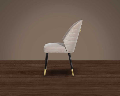 Minimalistically designed chair with wooden legs for enhanced durability. it is a contemporary must-have with padded fabric upholstery with a walnut base & metal splayed legs.