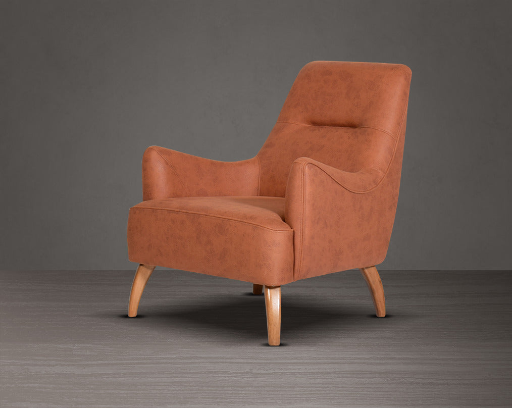 1 seater sofa upholstered in fabric in modern classic design with side view.