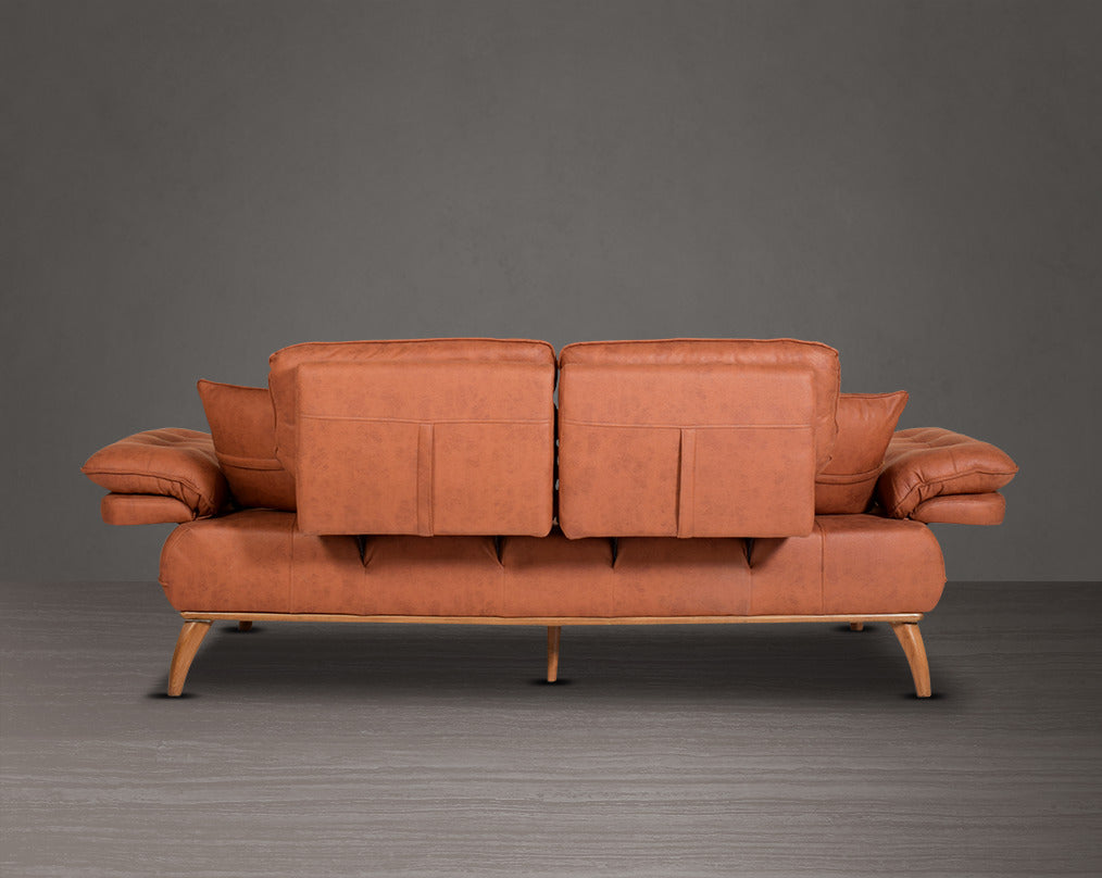 2 seater sofa upholstered in fabric in modern classic design with 2 cushions back view