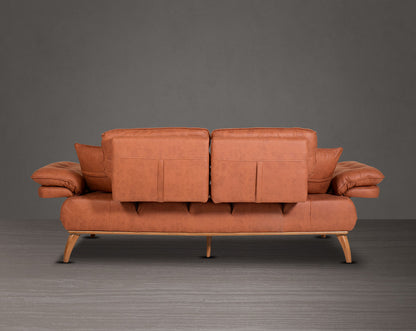 2 seater sofa upholstered in fabric in modern classic design with 2 cushions back view