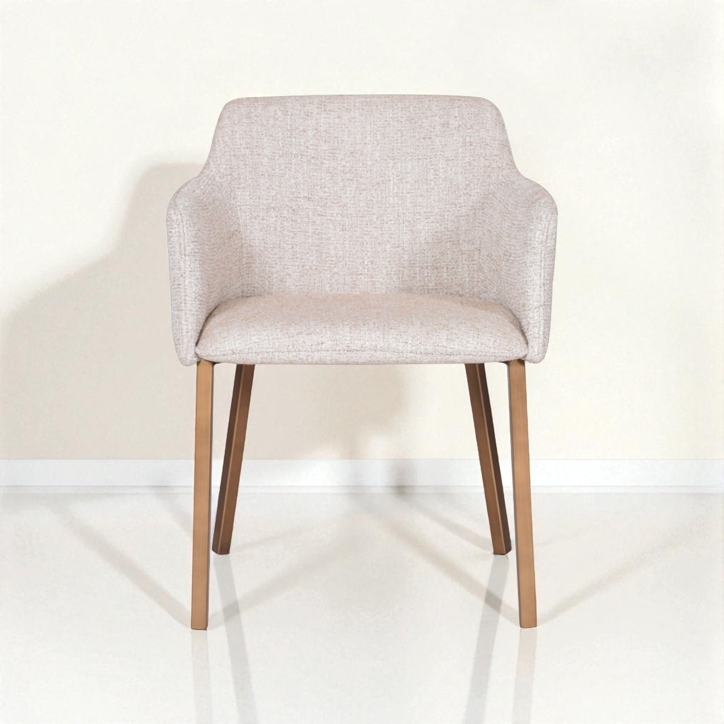 Beige armchair with wooden legs on a white background