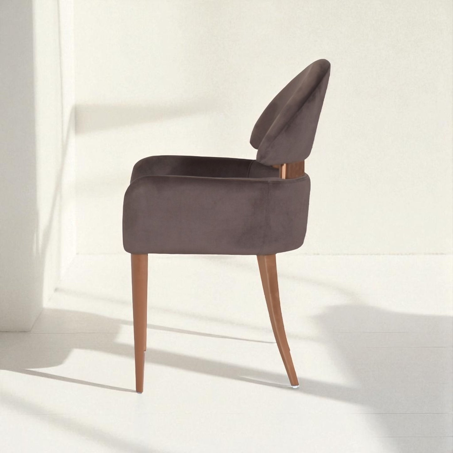 Gray chair with wooden legs on a white background