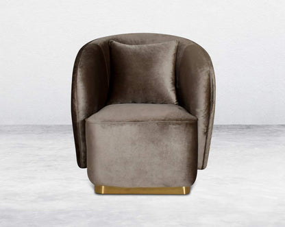 The criss-cross stitching is an outstanding detail on this chair This 1 seater It has gold-plated stainless steel legs in modern classic design.