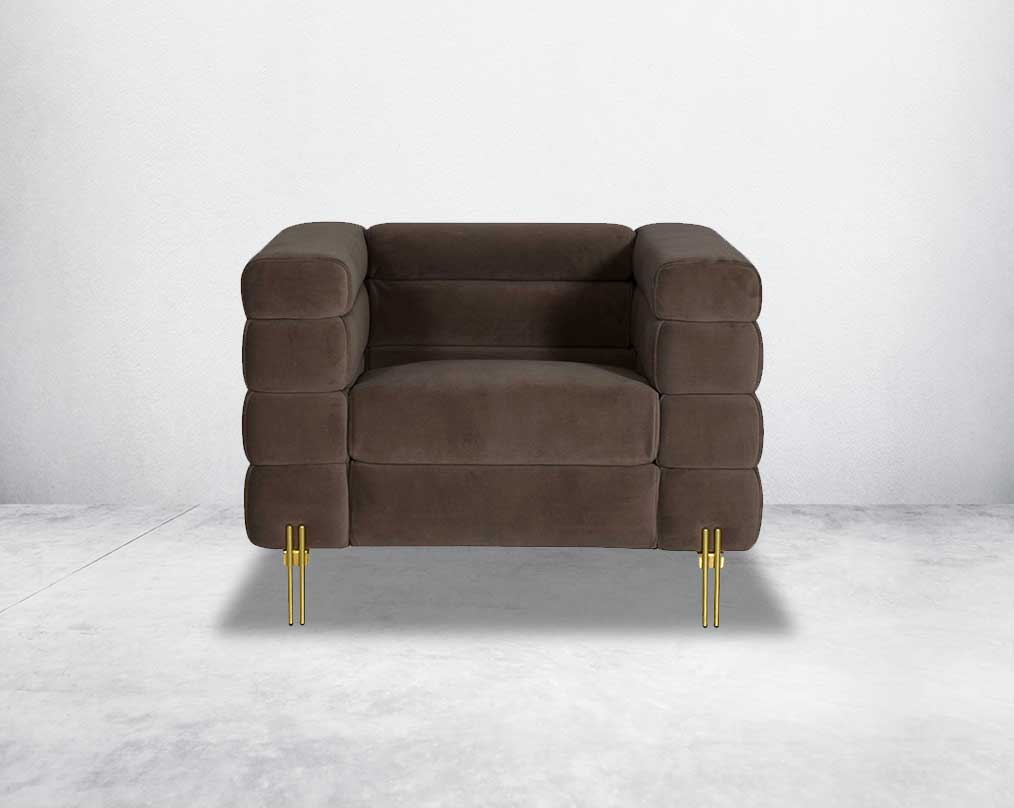 "This gorgeous neo-classic 1 seater sofa is upholstered in velvet fabric and comes with  front view