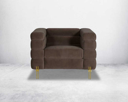 "This gorgeous neo-classic 1 seater sofa is upholstered in velvet fabric and comes with  front view