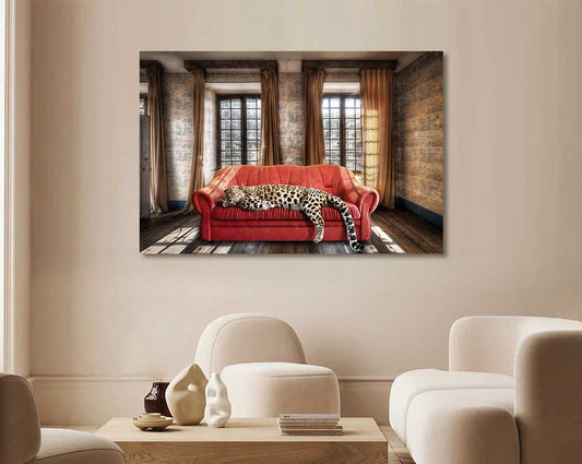 Tempered glass art with gold foil is perfect to compliment & enhance any contemporary setting. with sofa and table 