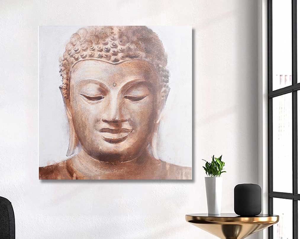 Acrylic painting on canvas. with table and plant 