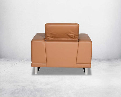 1 seater leather sofa set with quilted sides & back with stainless steel frame & base It has an adjustable headrest & it is in glamorous, luxurious contemporary design.