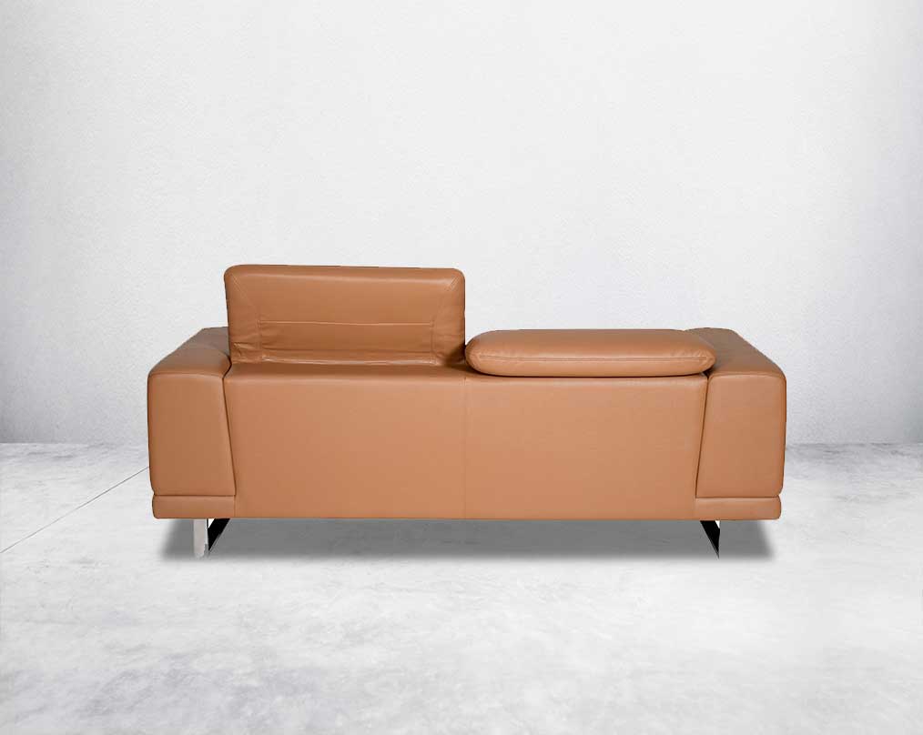 2 seater leather sofa set with quilted sides & back with stainless steel frame & base It has an adjustable headrest & it is in glamorous, luxurious contemporary design.